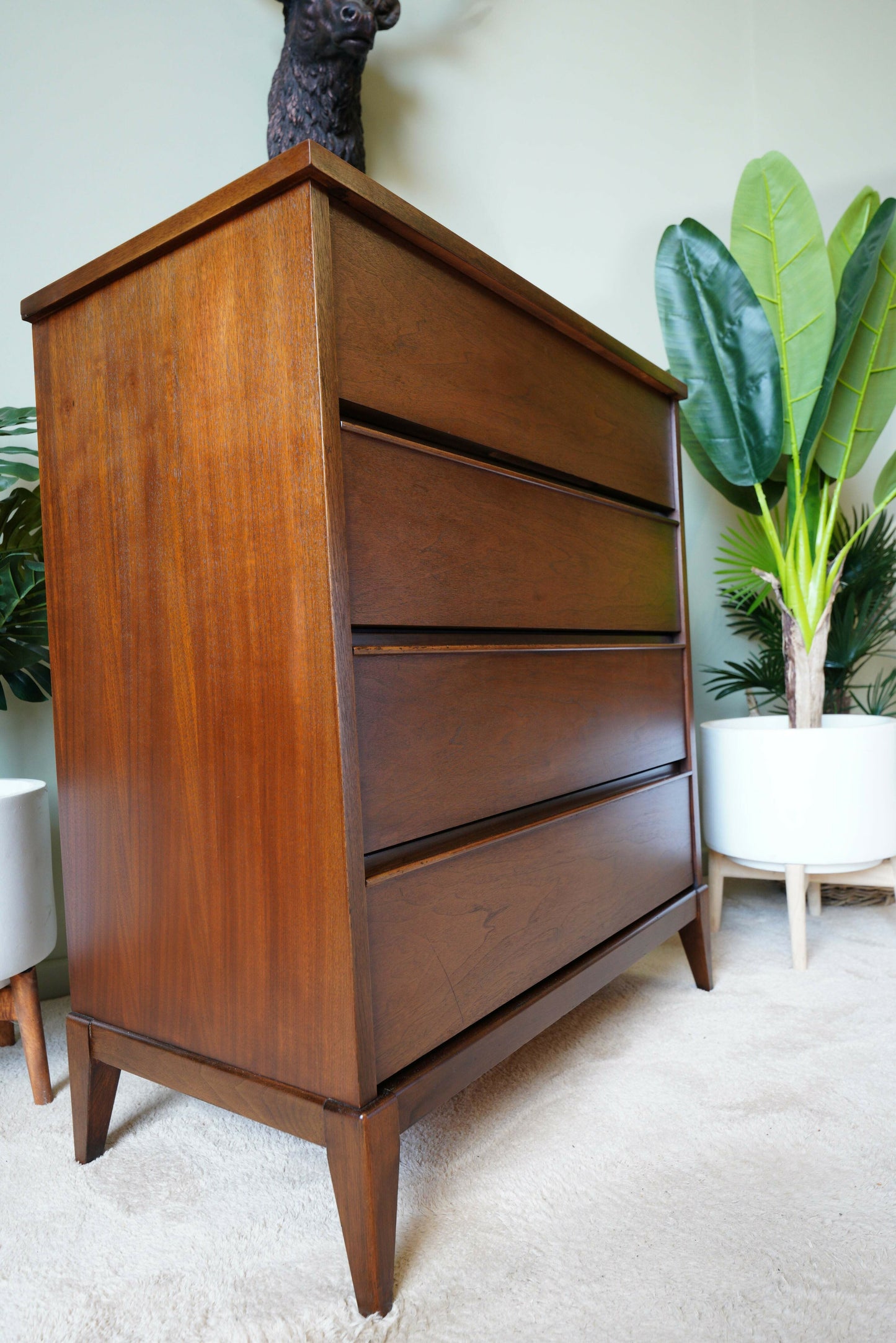Peppler Furniture Co. 'The Hanover Line' Four Drawer Highboy In Figured Walnut – Canada, C. 1960s
