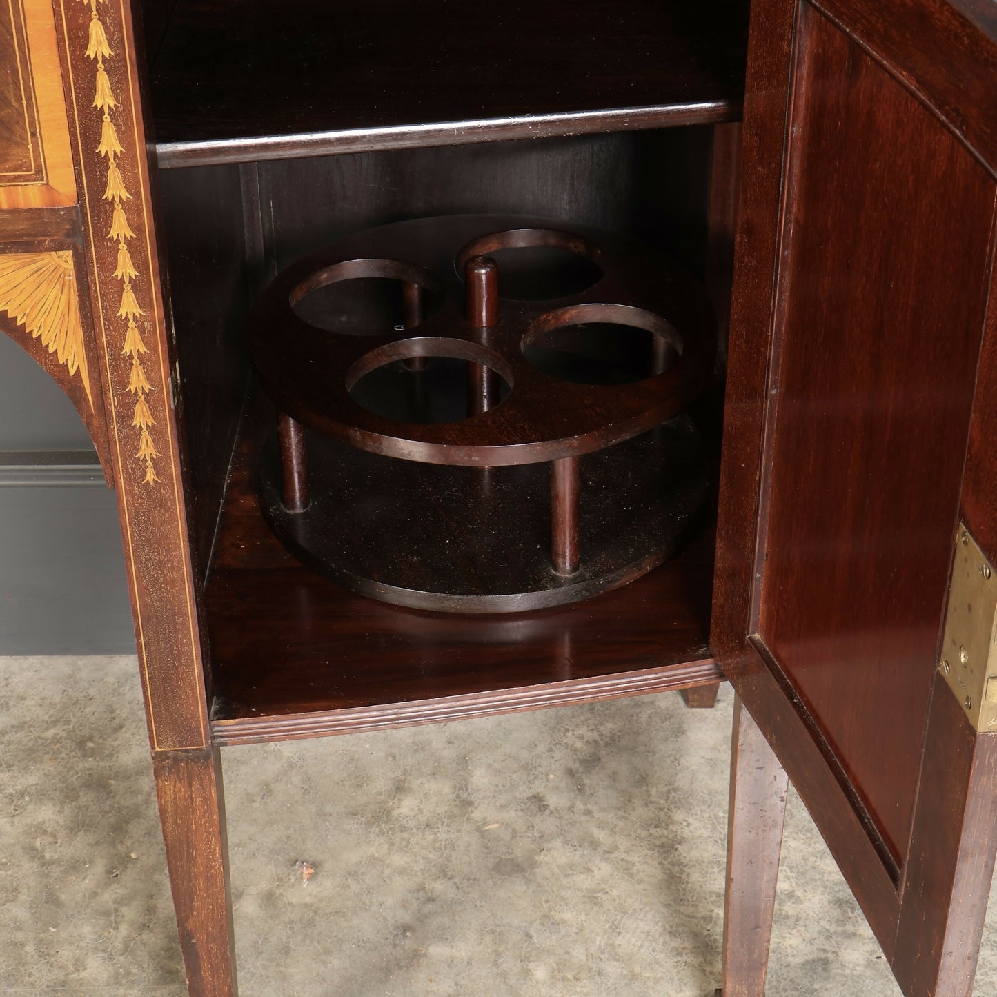 Marquetry Inlaid Mahogany Bow Front Antique Sideboard