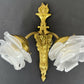 Pair of Wall Lights Vintage French Ornate Double Arm Glass Sconces LOT 6477