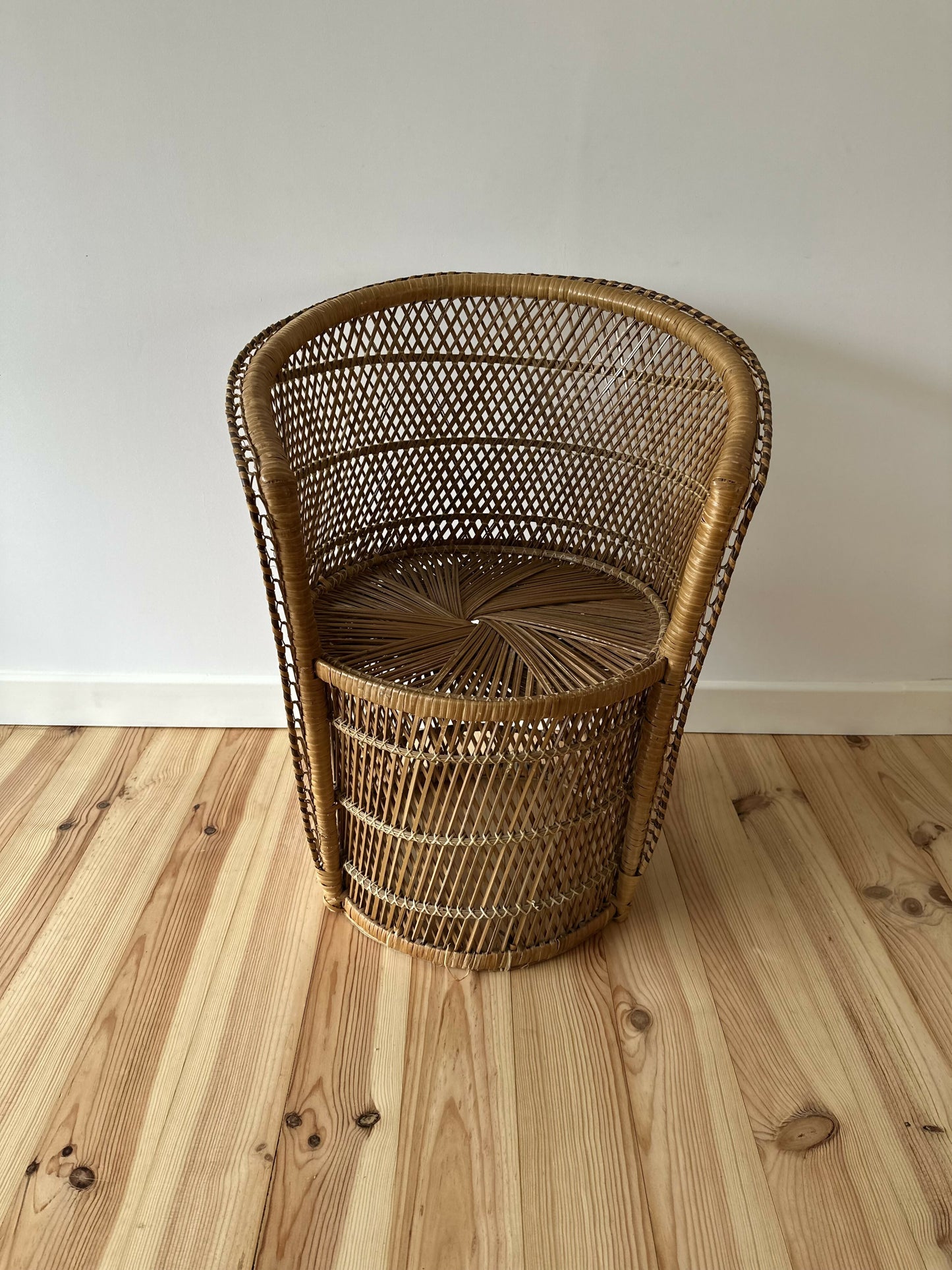 Vintage Bamboo Cane Peacock Chair Wicker Boho Tiki Mid Century Chair