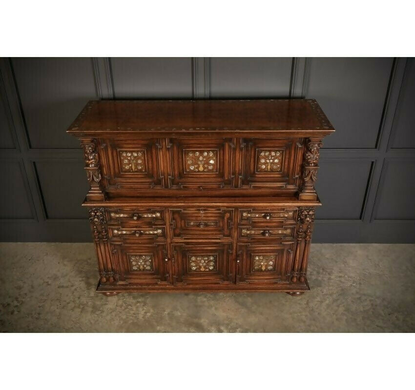 19th Century Walnut & Mother Of Pearl Inlaid Gothic Dresser