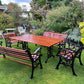 Black Vintage Cast Iron Patio Set adorned with Sapele Wood 3 seater Benches included