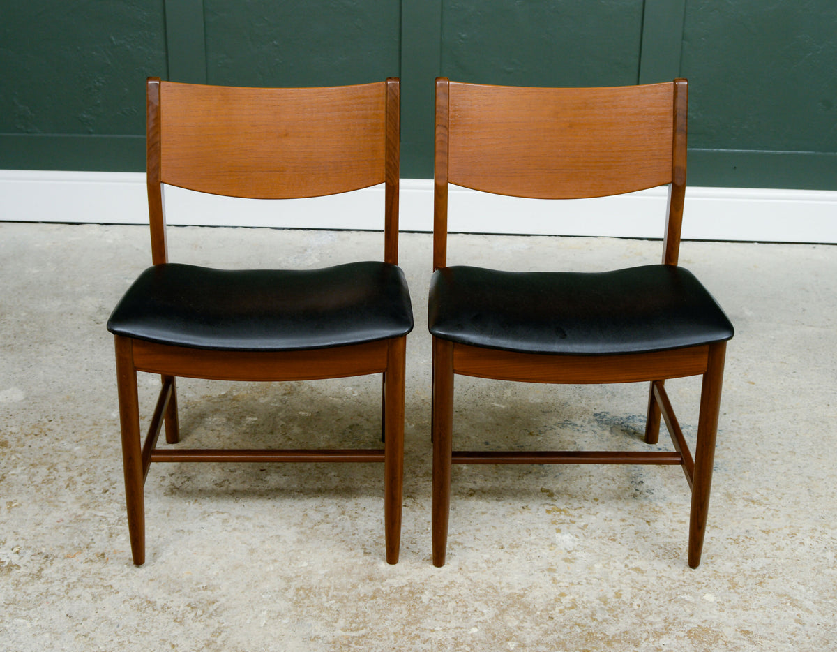 4 x Danish Teak Mid Century Dining Chairs with Black Seats -Glostrup Mobelfabrik