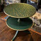 Vintage Two Tier Revolving Dumb Waiter Round Side Table In Green & Gold