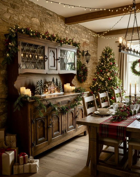 Stained Oak Dresser by Webber Furniture: Leaded Glass Display