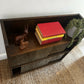 Vintage Mid Century Oak Glazed Bookcase Sliding Glass Doors Display Cabinet 60s