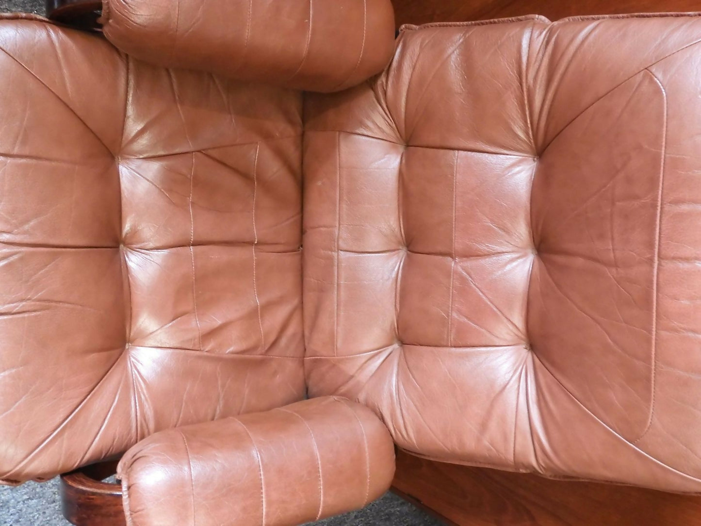 Vintage Recliner Armchair And Ottoman In Teak And Leather – Denmark, 1960s/1970s