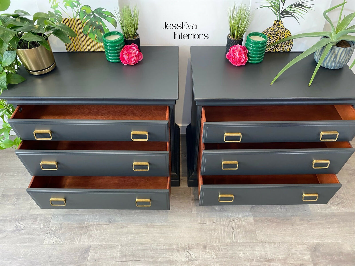 Pair of Vintage Stag chest of drawers / oversized bedside tables painted in dark grey