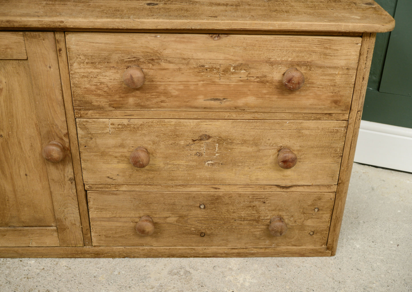 Victorian Pine Rustic Kitchen Sideboard with Cupboard & Drawers