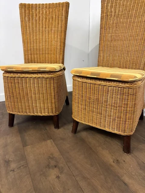 Pair Of Contemporary Wicker Back High Back Dining Chairs