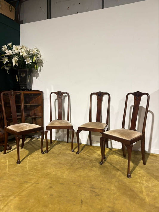 Set Of Four Mahogany Queen Anne Style Dining Chairs