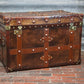 Vintage Inspired English Leather Steamer Trunk Interior Coffee Table End Table