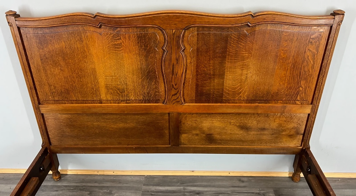 Bed Vintage French Louis XVI Oak Double Bed Frame Carved Headboard LOT 3788