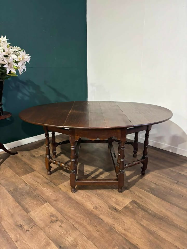 Large Oak Dropleaf Dining Table On Turned Legsmn
