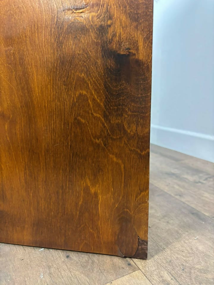 Vintage Dark Oak Veneer Narrow Of Four Drawer Chest