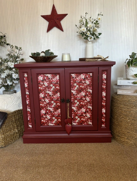 Cabinet Refinished in Red with Floral Decoupage