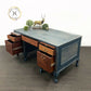 Blue Antique Claw and Ball Double Pedestal Office Desk By Cooke’s Ltd