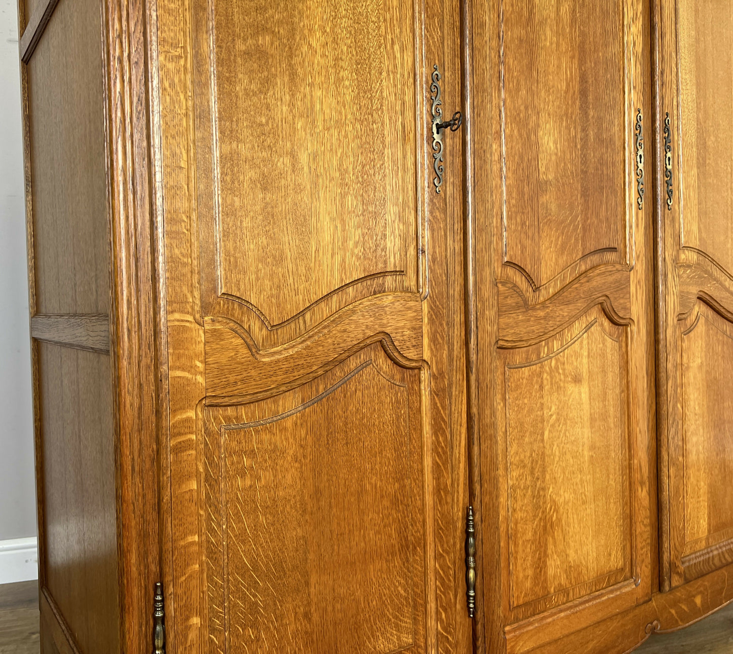 Wardrobe Vintage French Louis XVI Style Oak Four Door Carved Armoire LOT 6401