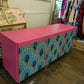 Midcentury Retro Sideboard TV Unit. Pink Teal Peacock Print Painted Upcycled Furniture