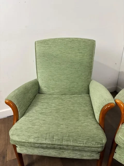 Vintage Pair of Parker Knoll Light Green Upholstered Armchairs – Model PK 749-1014