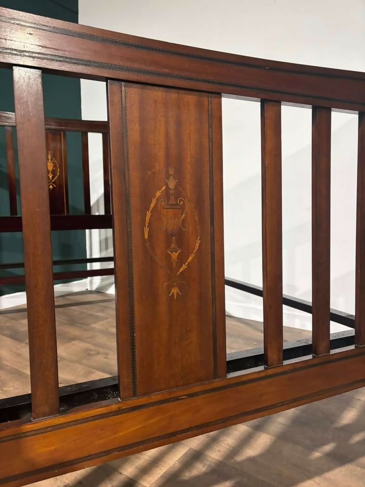 Edwardian Mahogany Inlaid double bed stead7