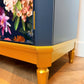 Luxury Glass Display Dresser Drinks Cabinet | Hand Painted Vintage Refurbished Bespoke | Velvet Decoupage Blue Gold Botanical Maximalist