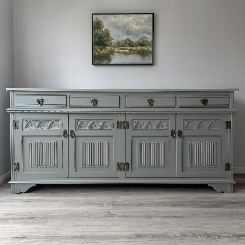 Antique Black Carved Old Charm Sideboard
