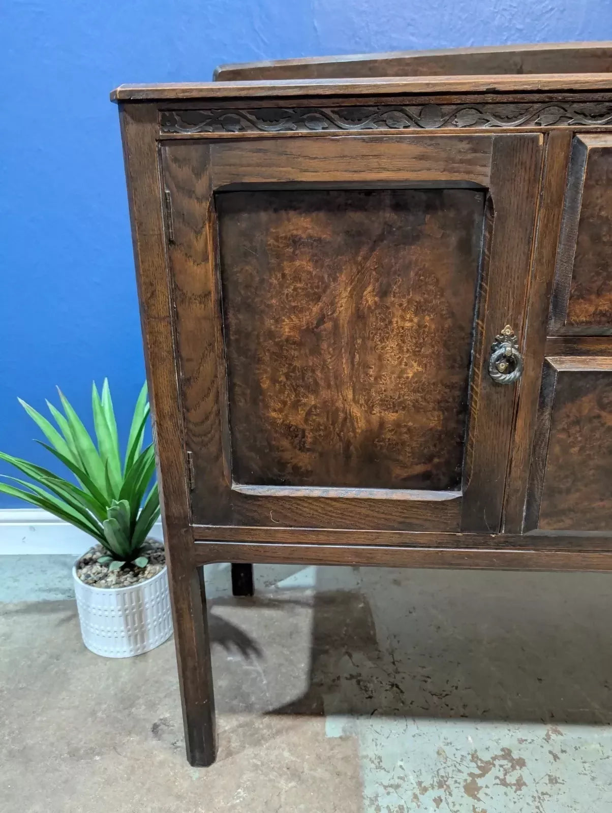 Vintage Oak Sideboard Cupboard With Drawers Dresser Base Service Cabinet English