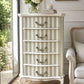 Elegant Hand-Painted French Tallboy Chest of Drawers | Sage Green & Ivory Stripe | Vintage Style