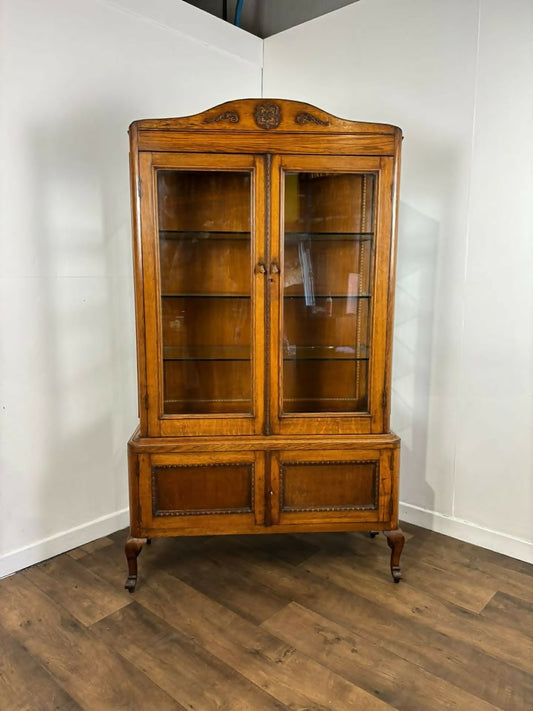 Vintage Oak Display Cabinet With Two Glass Doors