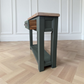 Solid oak green console table rustic hallway table with drawers and shelf