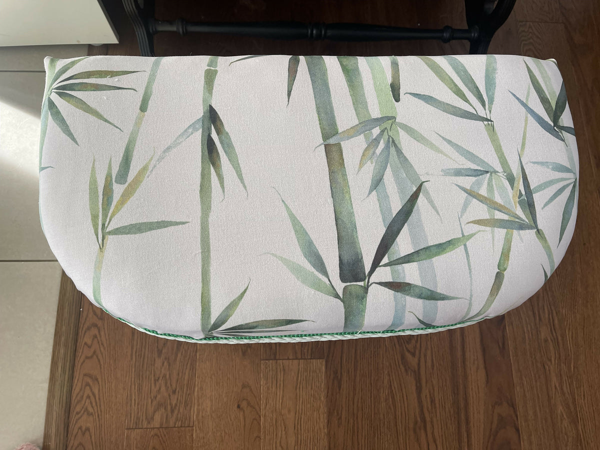 Mid size upcycled Lloyd loom style ottoman green