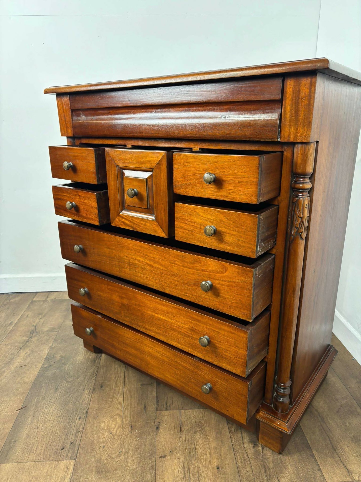Reproduction Victorian Style Mahogany Chest of Nine Drawers