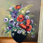 Painting Vintage French Floral Vase Red Purple Flower Signed Framed LOT 3878