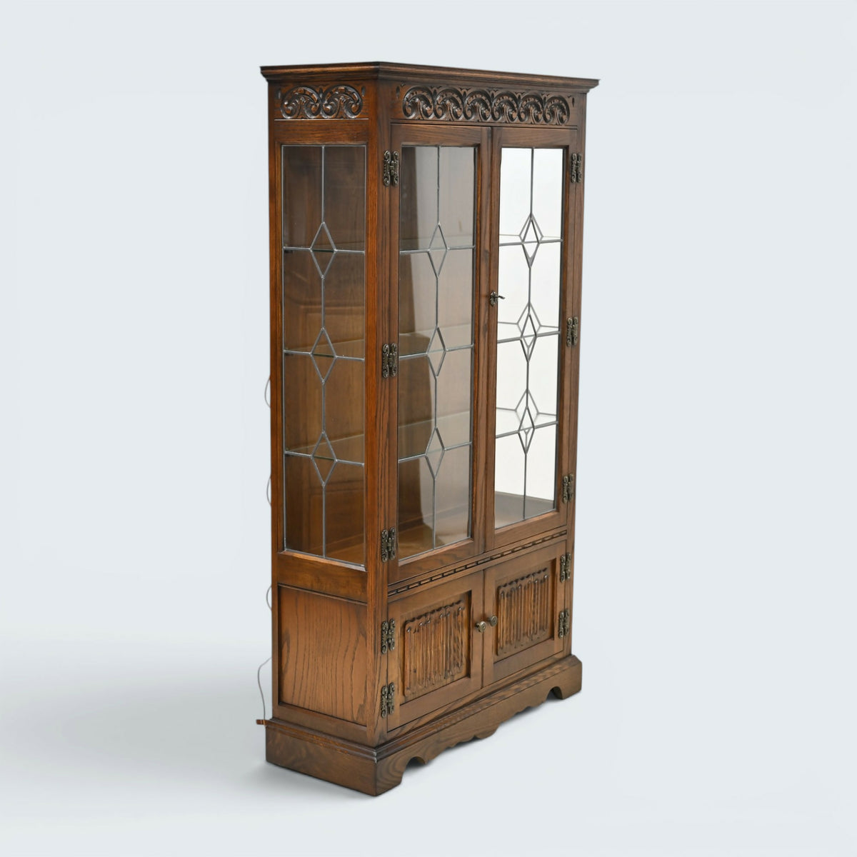 Old Charm Display Cabinet 3 Glass Shelves Tudor Cupboard #2155 FREE UK Delivery