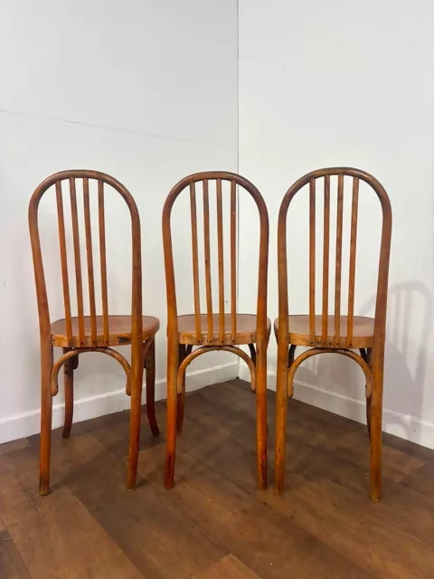 Set of Three Bentwood Spindle Back Dining Chairs