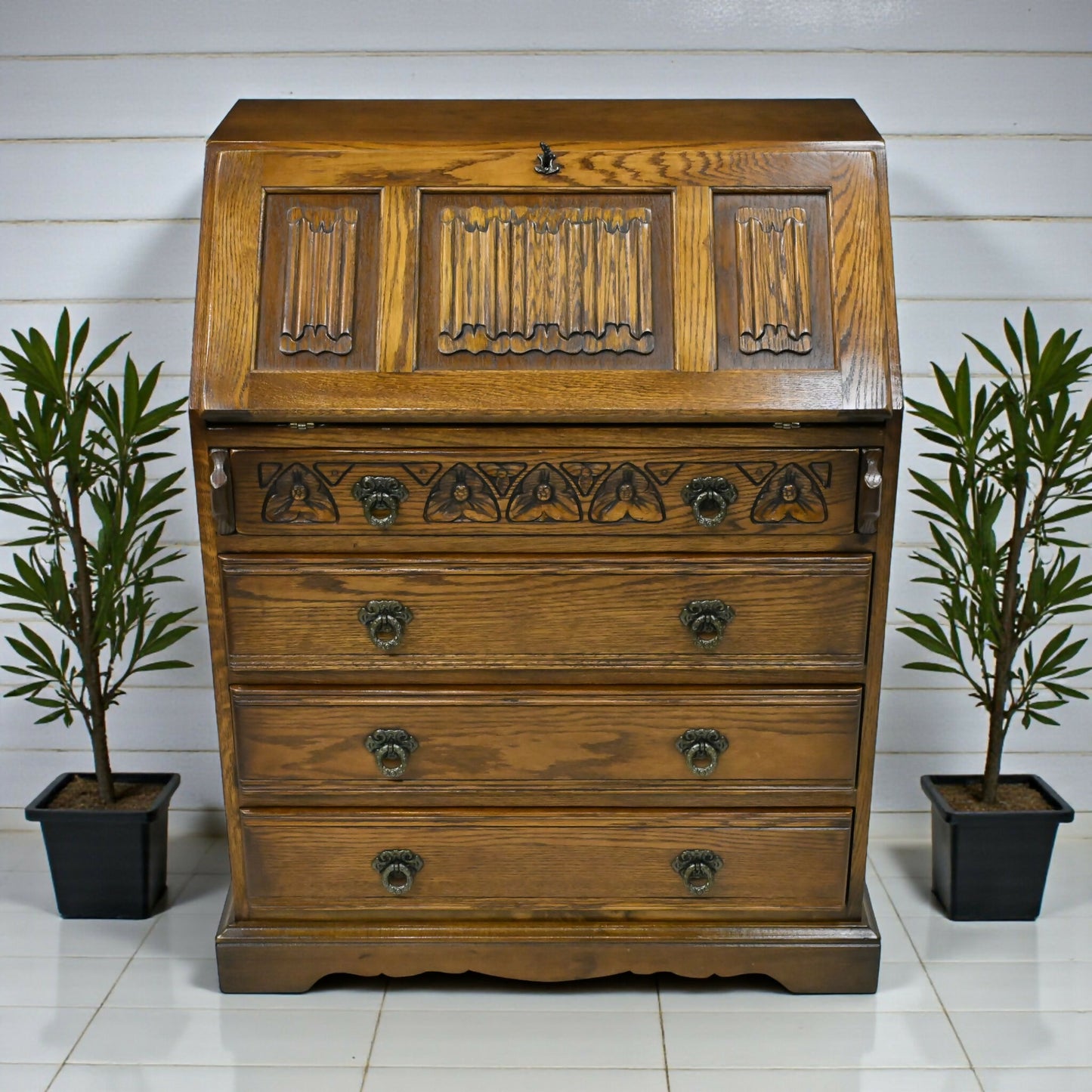 Old Charm Bureau With Fitted Interior 4 Drawers Light Oak FREE UK Delivery*. SBR11124/3010E