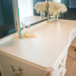 Upcycled French style vintage Cream Dressing Table, vanity with large triple mirror and gold details,