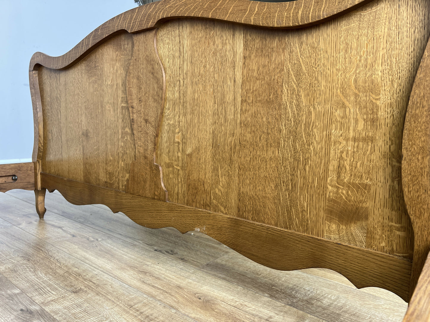 Bed Vintage French Louis XVI Double Bed Frame Oak Carved Headboard LOT 6459