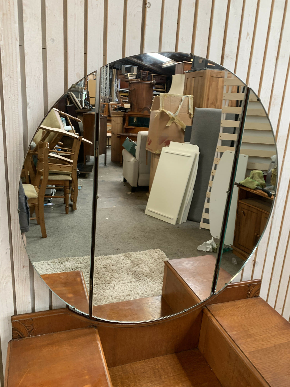Vintage Art Deco Oak Dressing Table Circular Mirror BCM/HL Lebus Vanity Desks