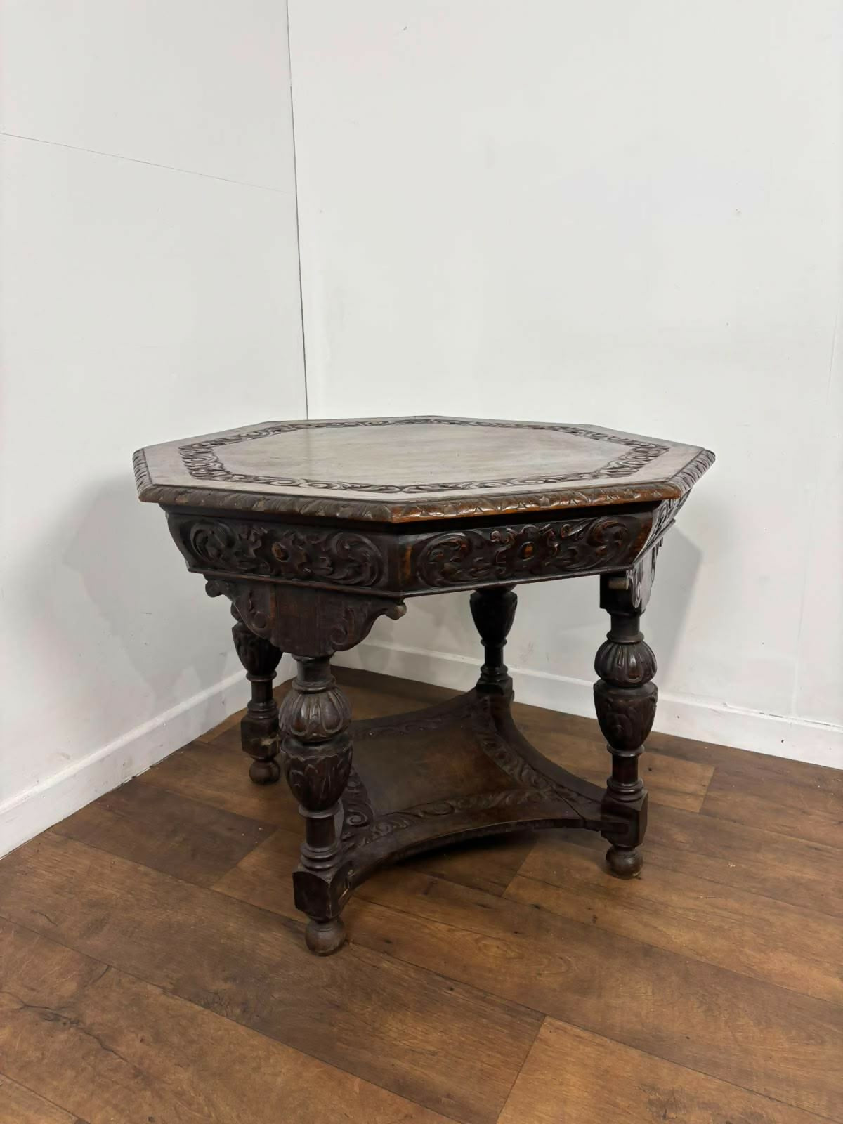 Early Victorian Heavily Carved Oak Octagonal Centre Table