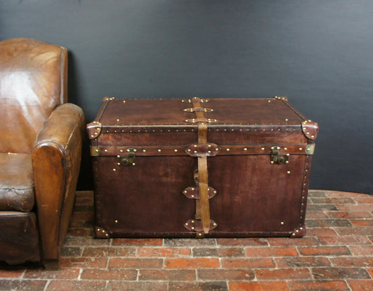English handmade luxury leather steamer trunk - Vintage style - hand dyed