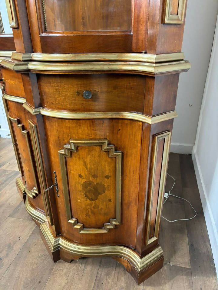 Serpentine Display Cabinet with Italian Marquetry – Glazed Top & Cupboard Base