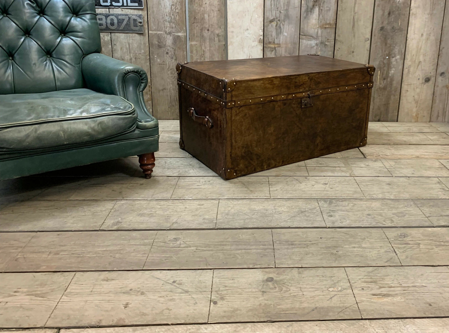 Antique Inspired English Leather Trunk Made In Nottingham England
