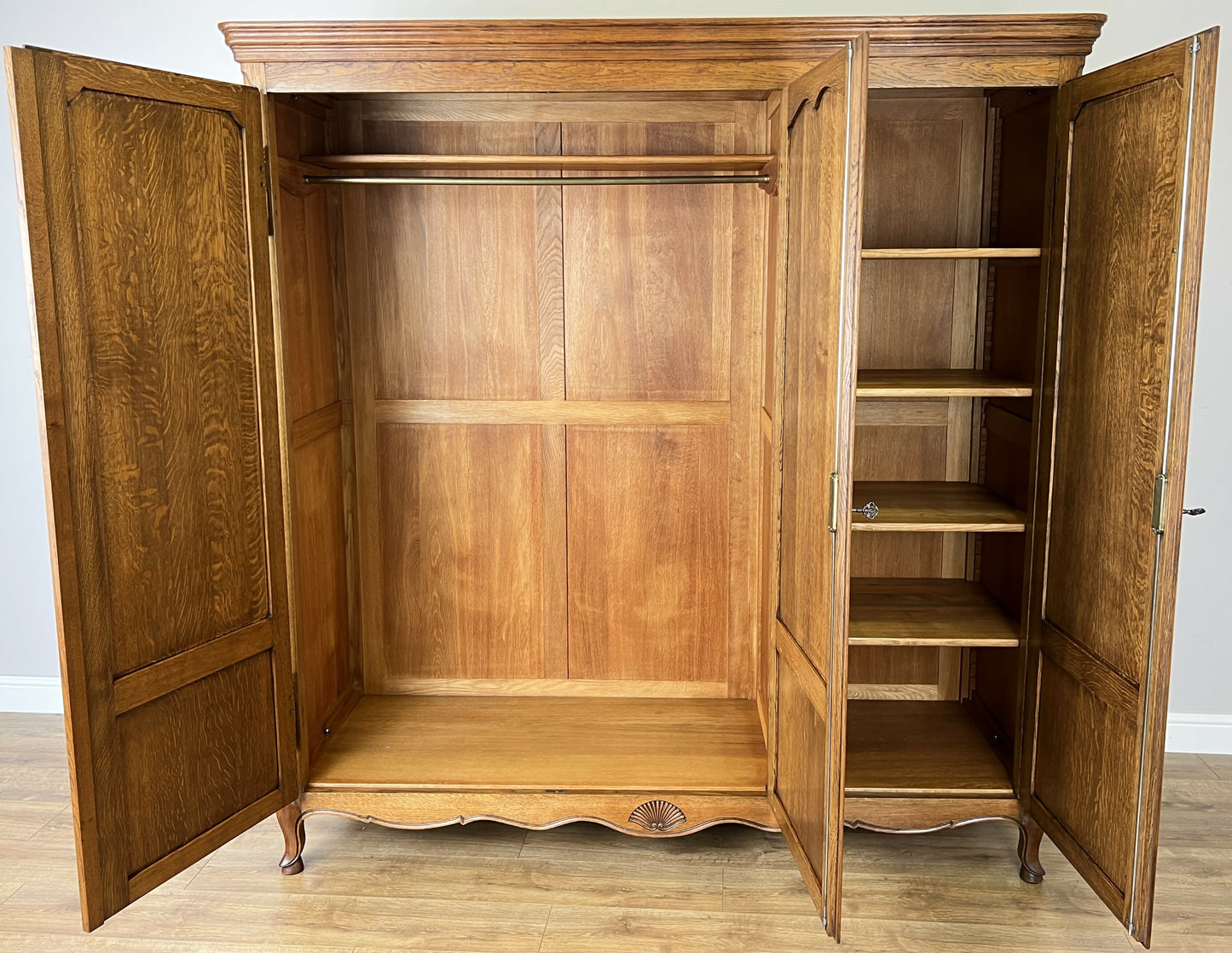 Wardrobe Vintage French Louis XVI Style Three Door Oak Carved Armoire LOT 6458