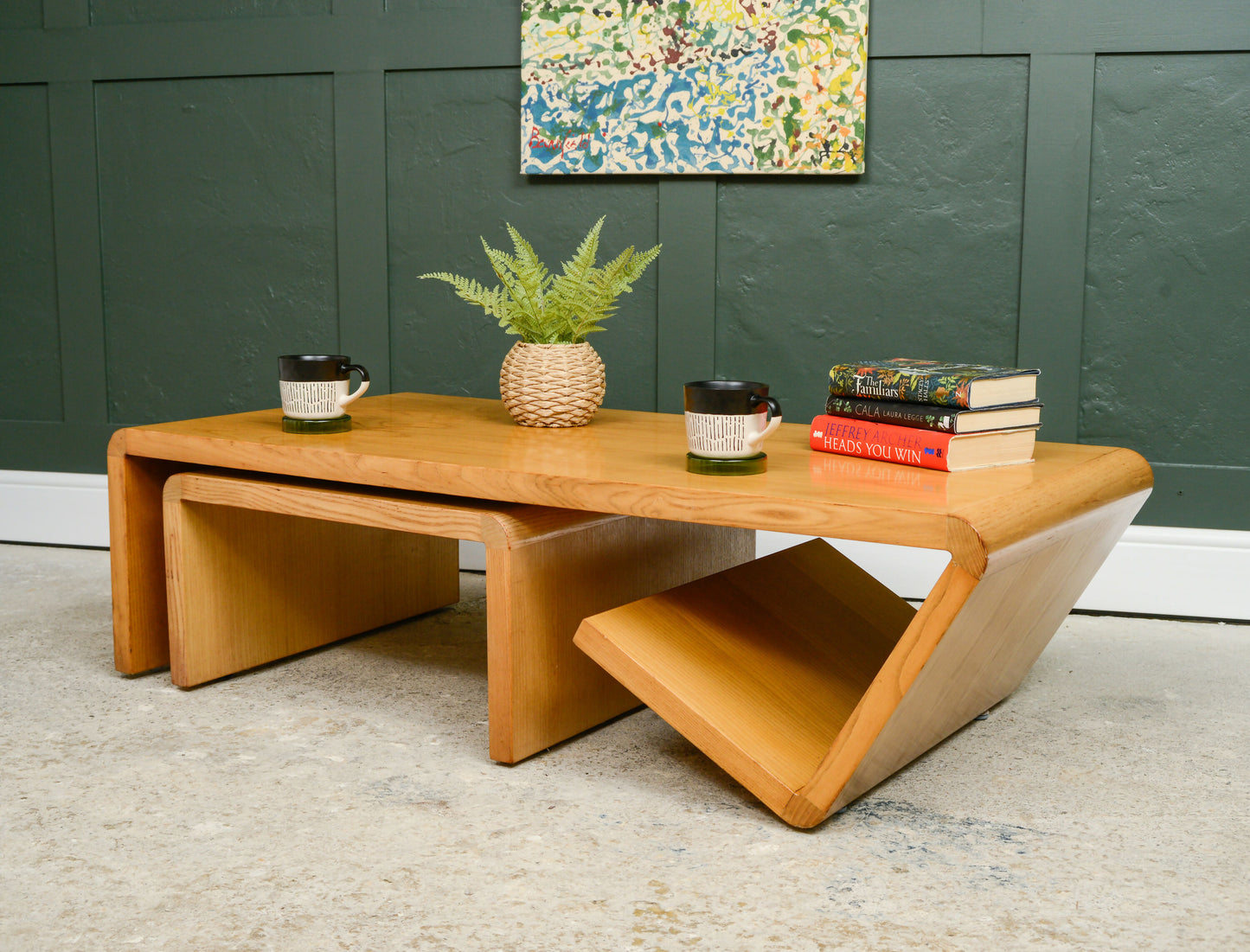 MCM Coffee Table with Nesting Table - Paperclip Design - 1970s Dutch? Oak or Ash