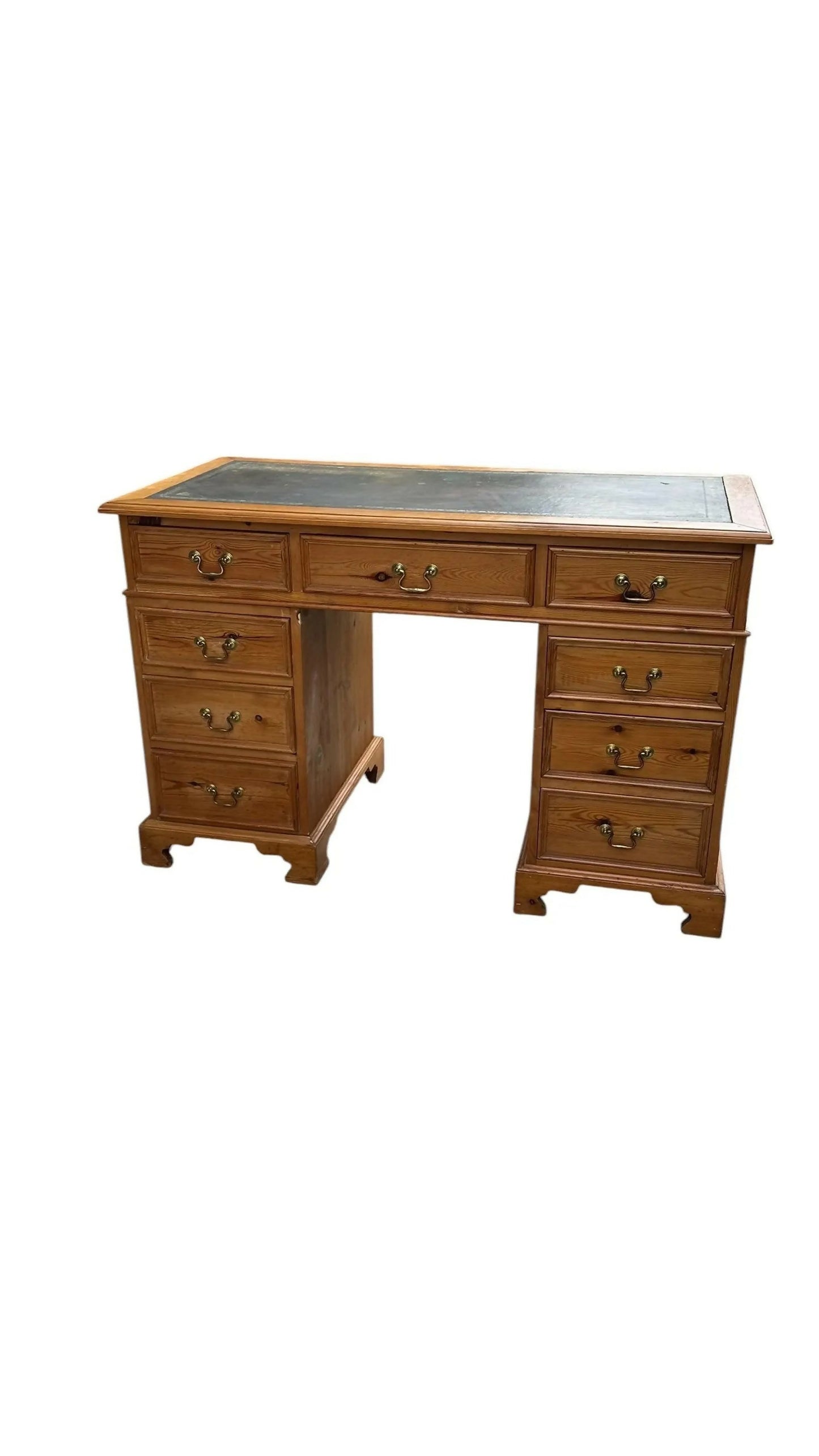 Vintage rustic Pine writing office pedestal desk