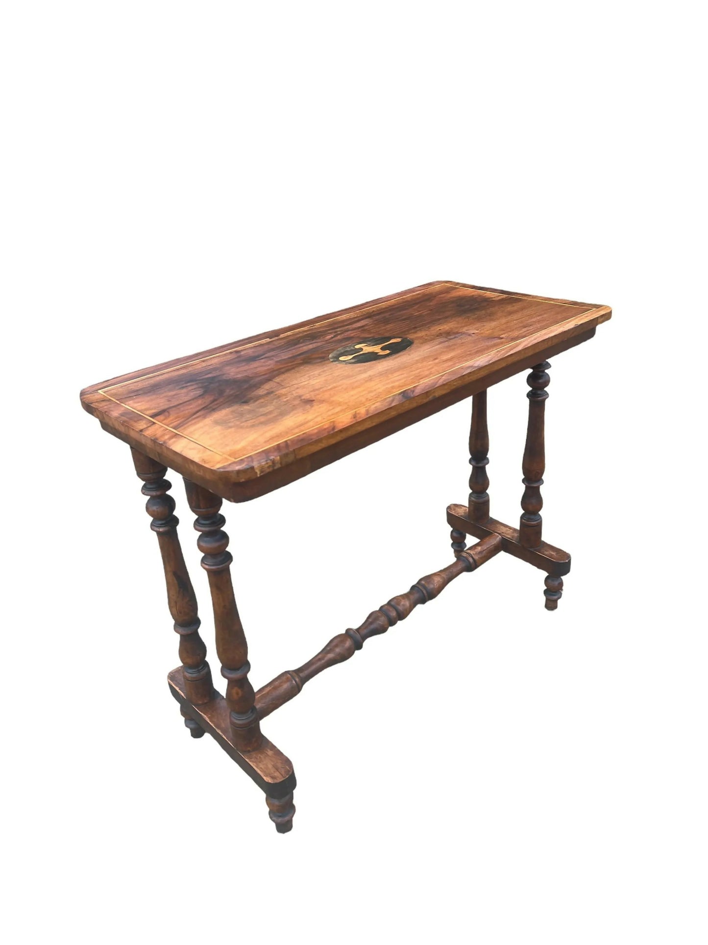 Antique Walnut and Oak 19th C stretcher side table