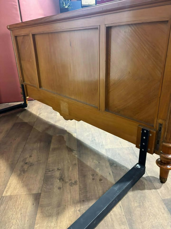 Early 20th French Style Walnut Veneered Bed Frame - 6ft Bed Frame With Gilt Metal
