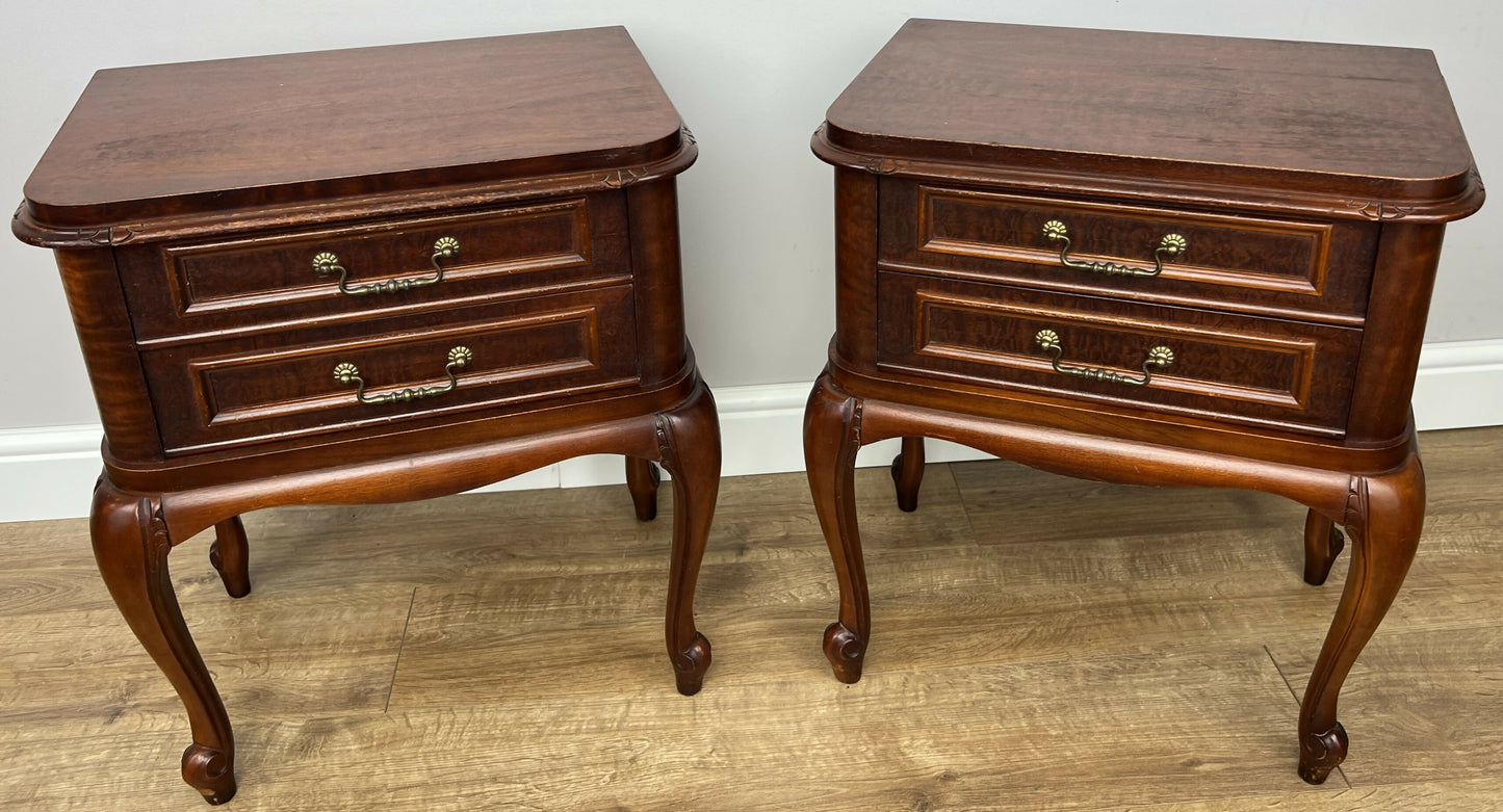 Pair of Bedside Tables Vintage French Louis Nightstands Carved Cabinets LOT 6221